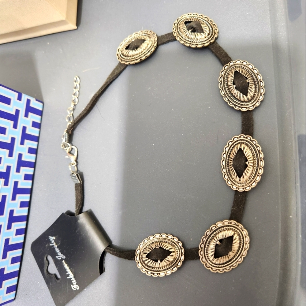 Silver Concho Leather Choker